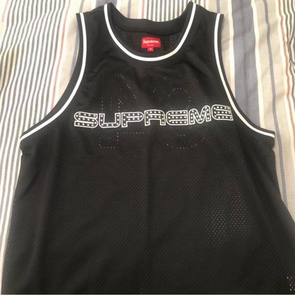 Supreme Black Mesh Tank with White Trim